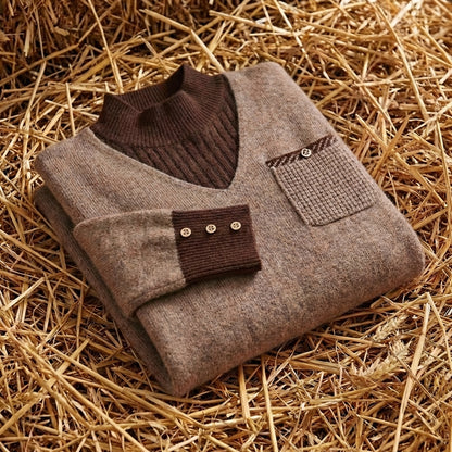 Cotton V-Neck Sweater with Chest Logo