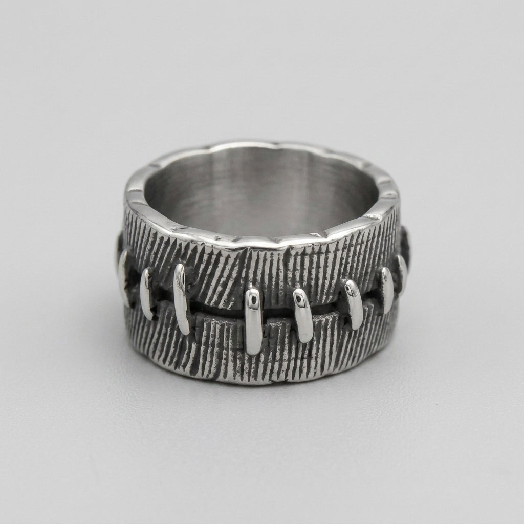 Stitched Wound Texture Wide Band Ring