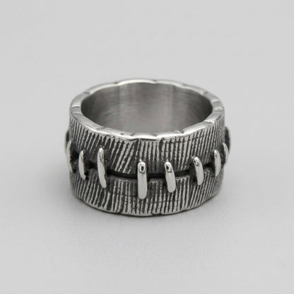 Stitched Wound Texture Wide Band Ring
