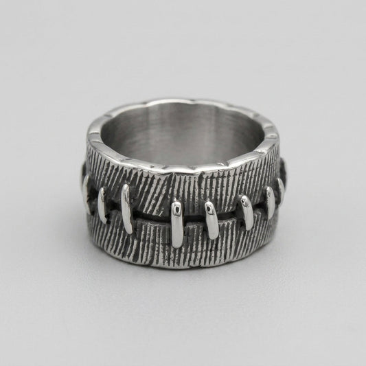 Stitched Wound Texture Wide Band Ring