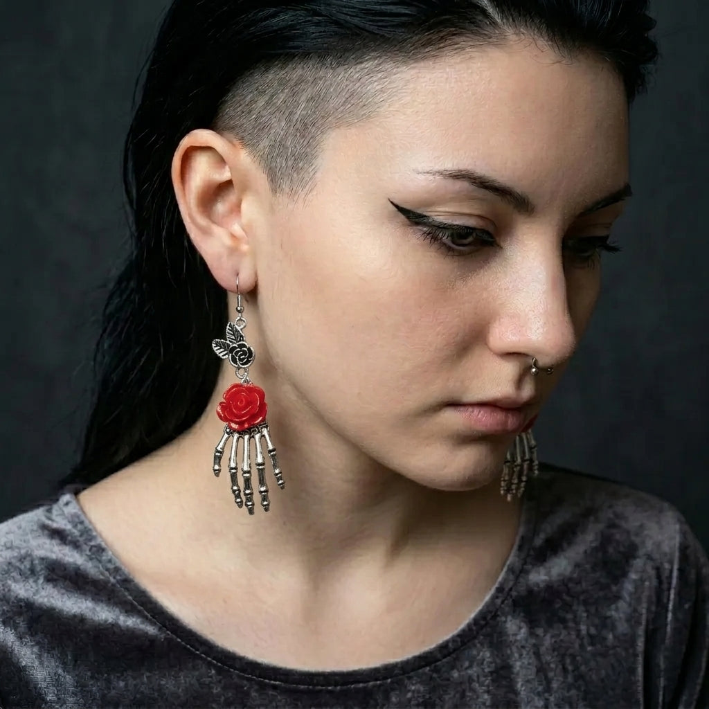 Rose Skeleton Hand Earrings