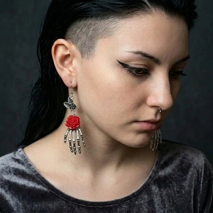 Rose Skeleton Hand Earrings
