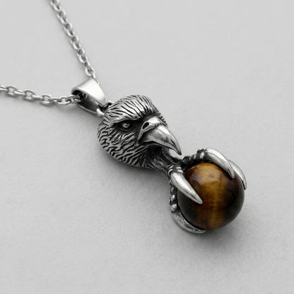 Eagle Claw Pendant Necklace with Black Stone