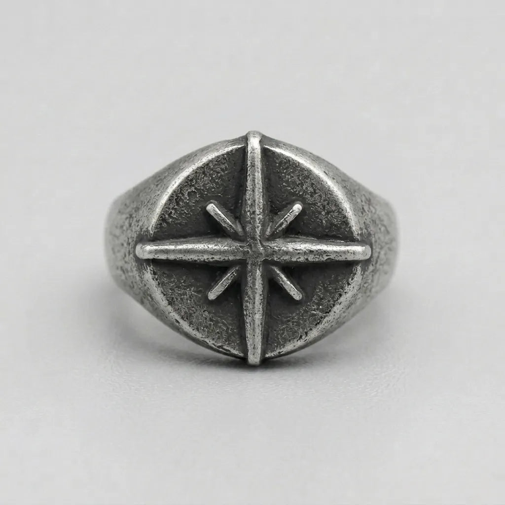 North Star Compass Rose Signet Ring