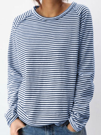 Cotton Jersey Top with Classic Horizontal Stripes and Crew Neck