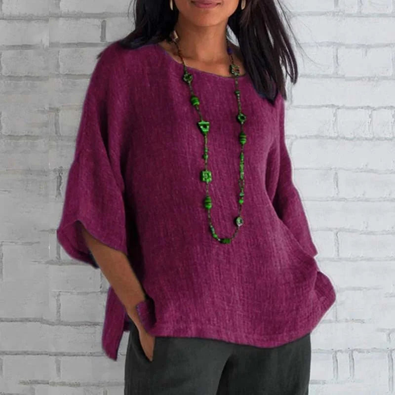 Linen Round Neck Relaxed Top