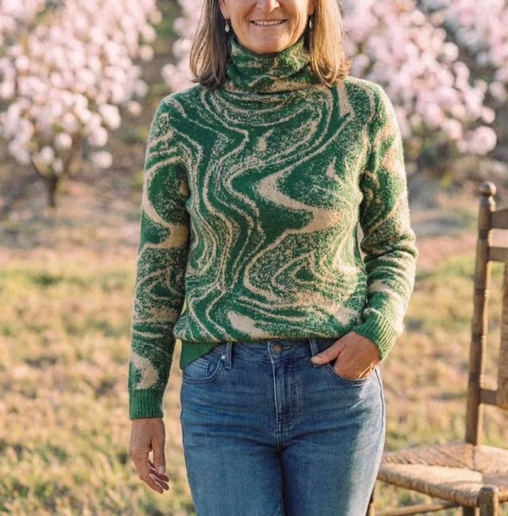 Cotton Turtleneck with Swirl Pattern
