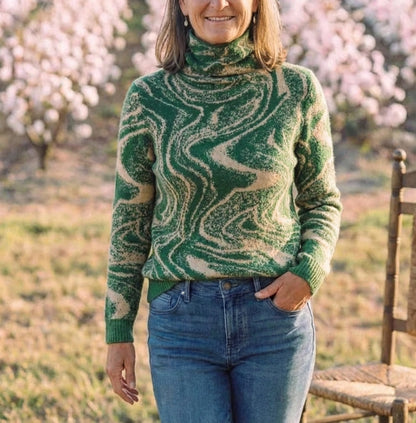 Cotton Turtleneck with Swirl Pattern