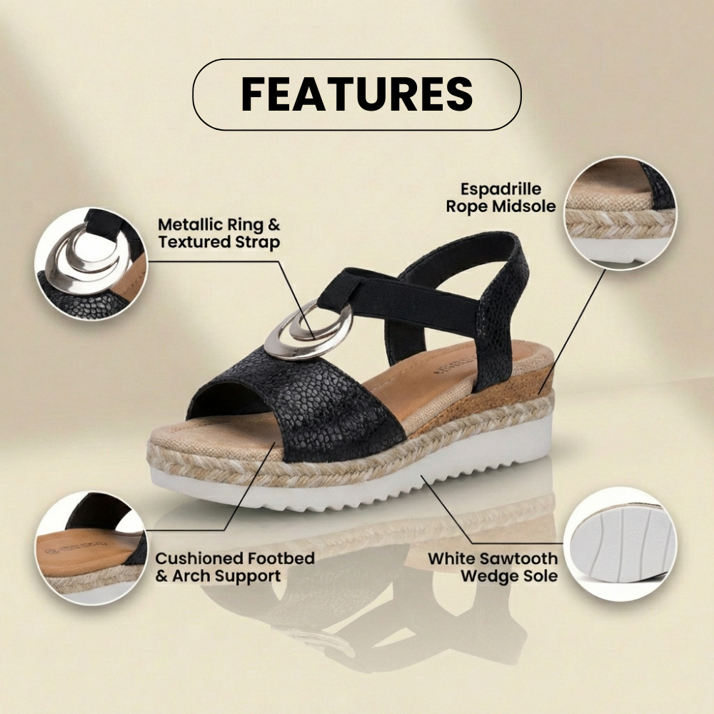 Orthopedic Textured Espadrille Platform Sandals - Triple Ring Hardware Detail