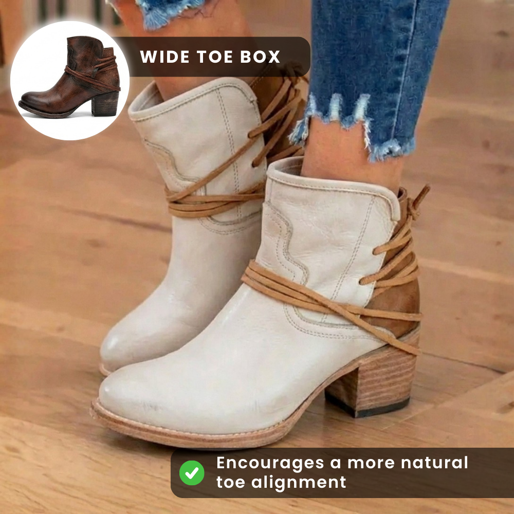 Orthopedic Leather Ankle Boots - Vintage Wrap-Around Lace