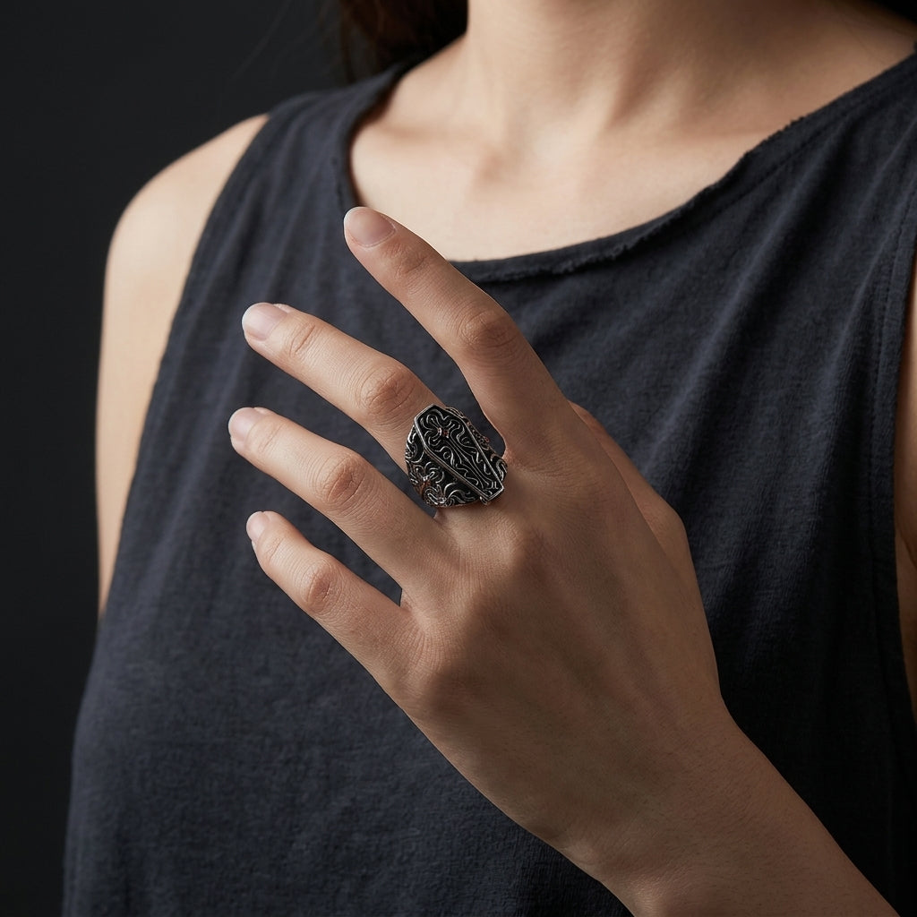 Crimson Cross Coffin Ring