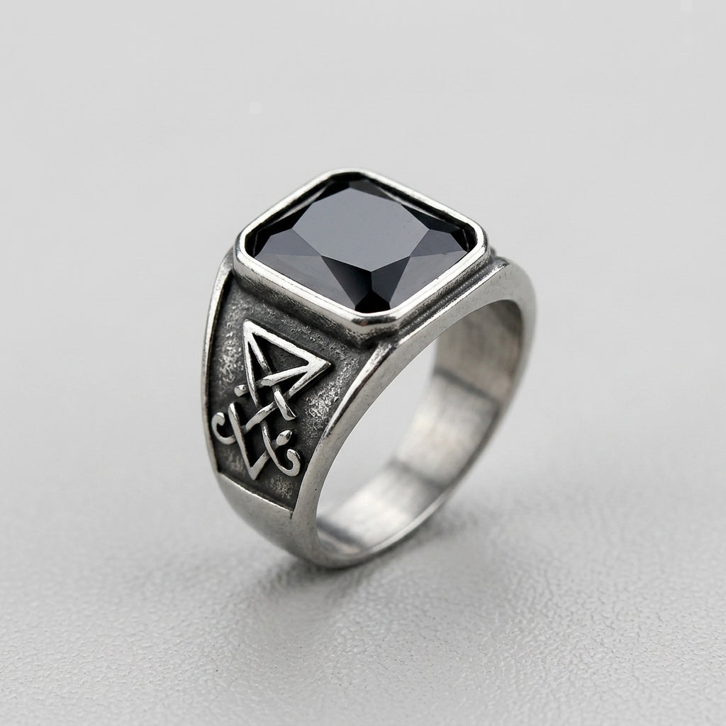 Signet Ring with Black Gemstone - Small Style