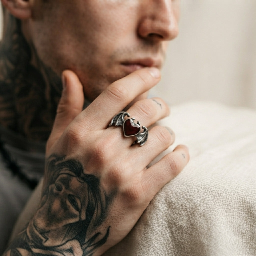Gothic Winged Heart Ring