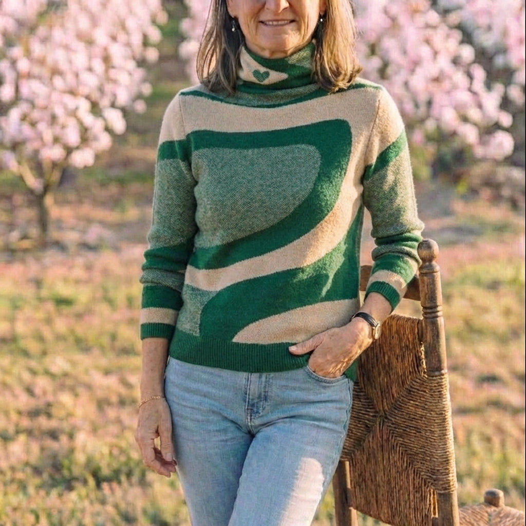Cotton Sweater with Abstract Swirl