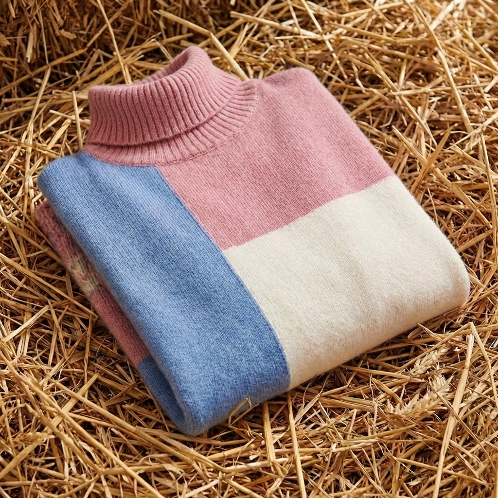 Cotton Turtleneck Sweater with Color-Block