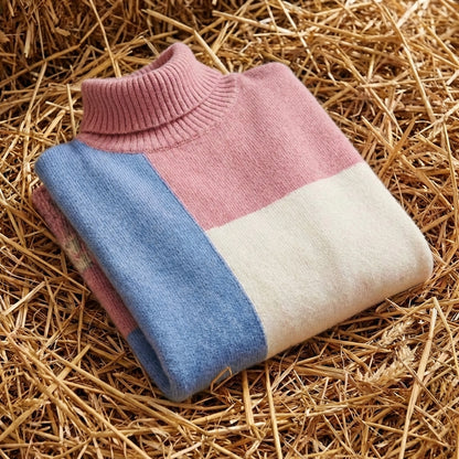 Cotton Turtleneck Sweater with Color-Block