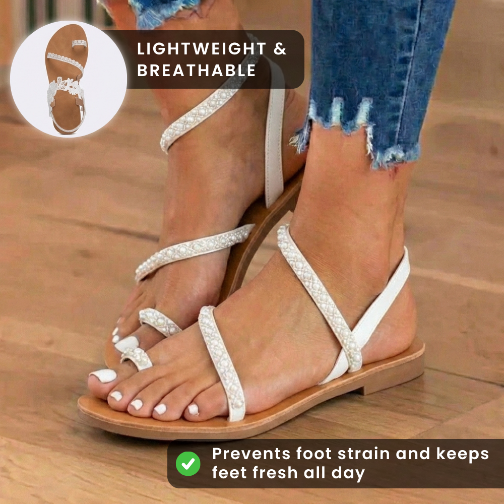 Orthopedic Leather Toe-Ring Sandals - Lace Appliqué Detail