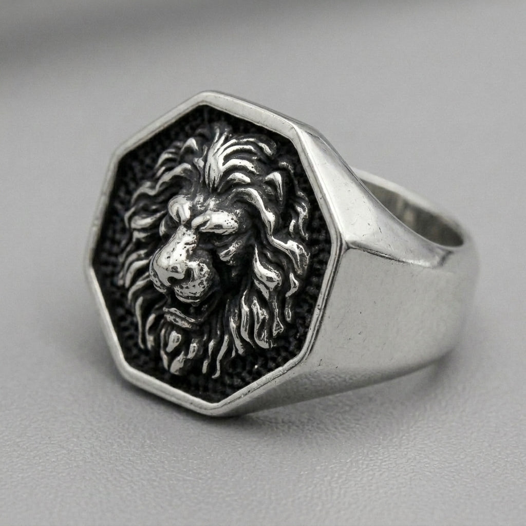 Lion Head Octagonal Signet Ring