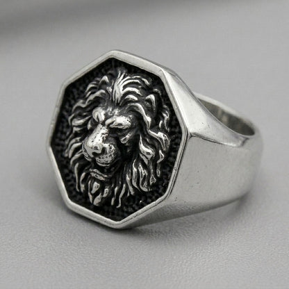 Lion Head Octagonal Signet Ring
