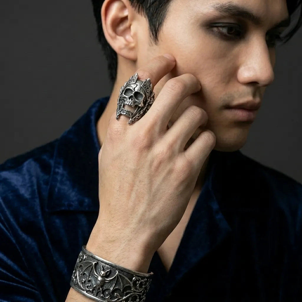 Aztec Warrior Skull King Ring