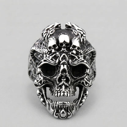 Skull Ring with Ornate Dragon and Filigree Detail