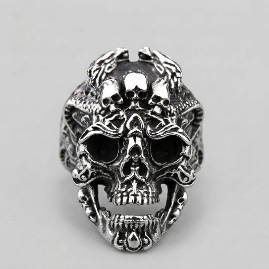 Skull Ring with Ornate Dragon and Filigree Detail