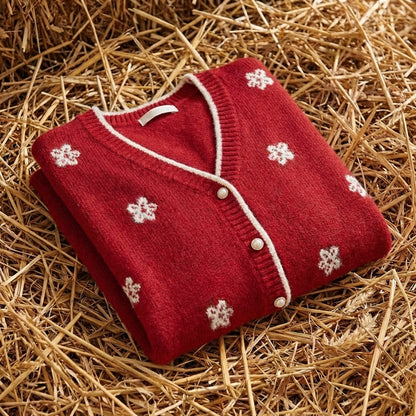 Cotton V-Neck Cardigan with Embroidered Accents