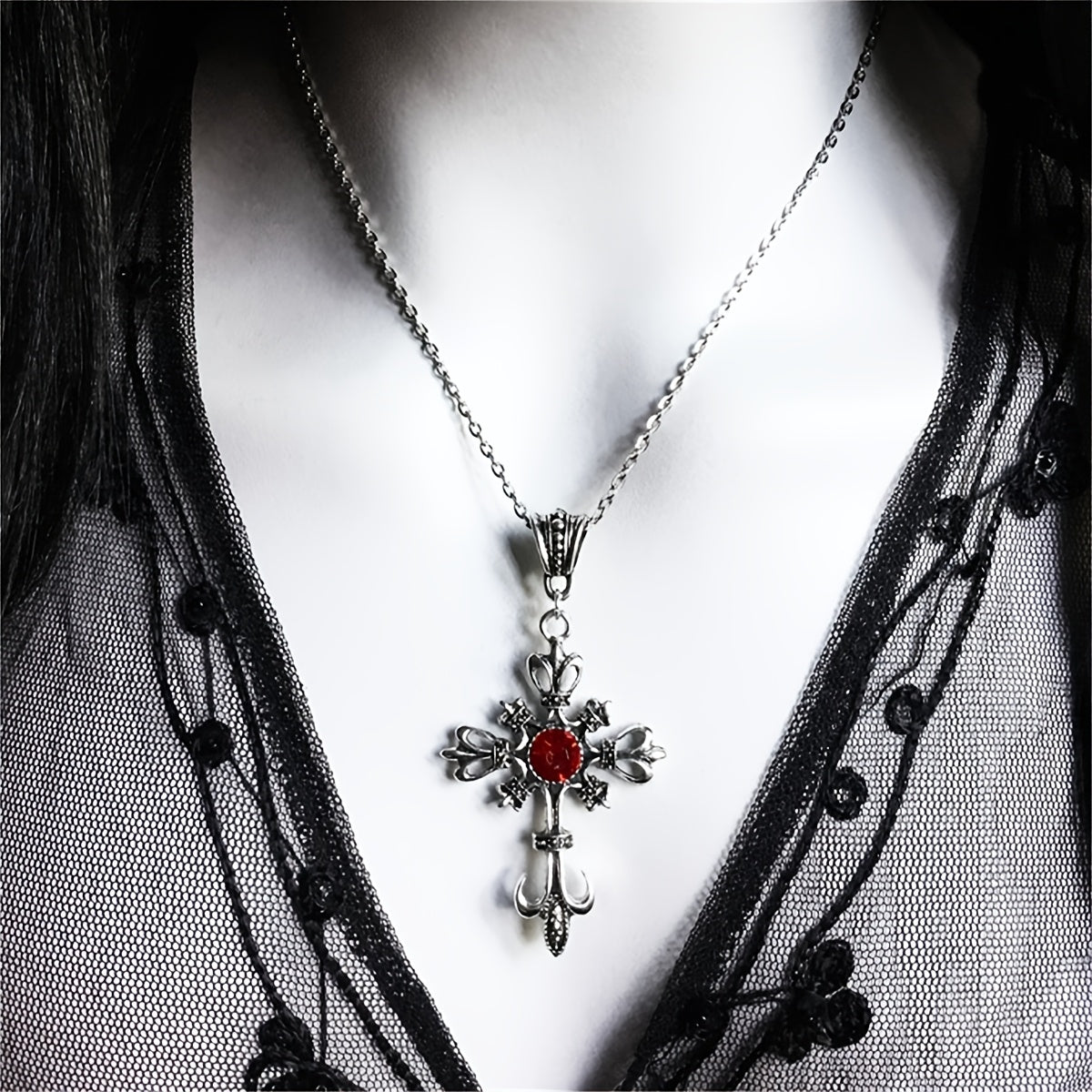 Vintage Ruby Cross Necklace