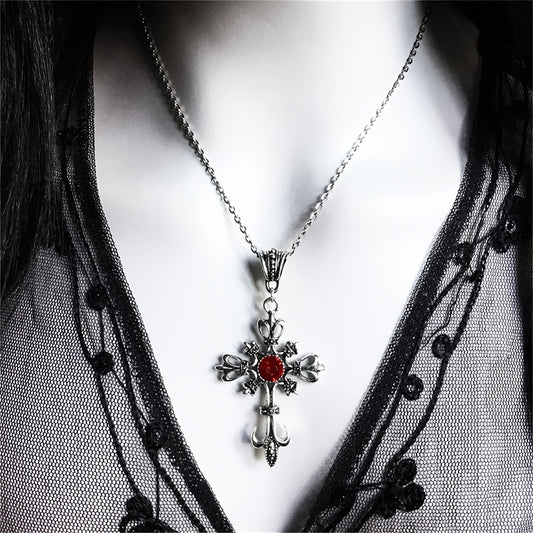 Vintage Ruby Cross Necklace