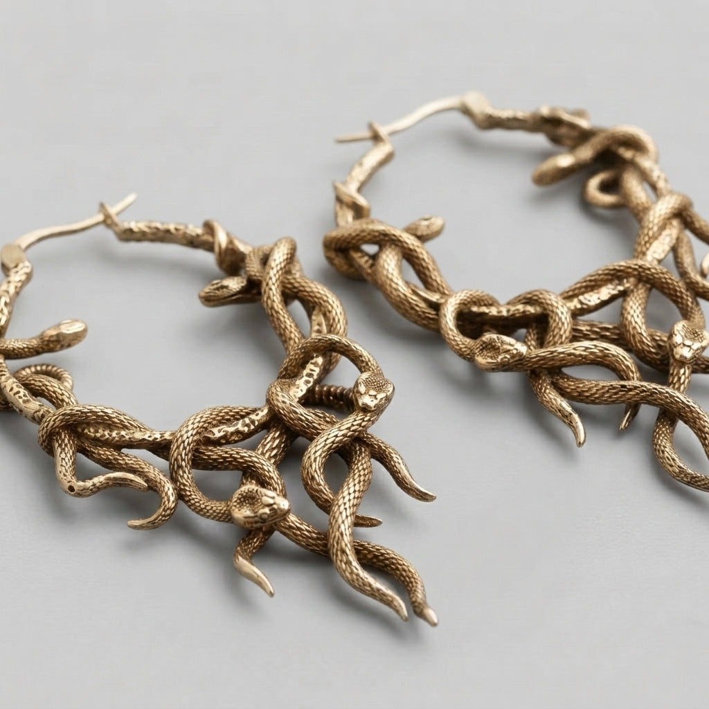 Gold Medusa Snake Hoop Earrings
