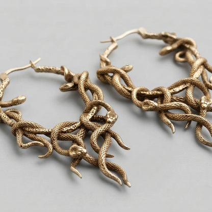 Gold Medusa Snake Hoop Earrings