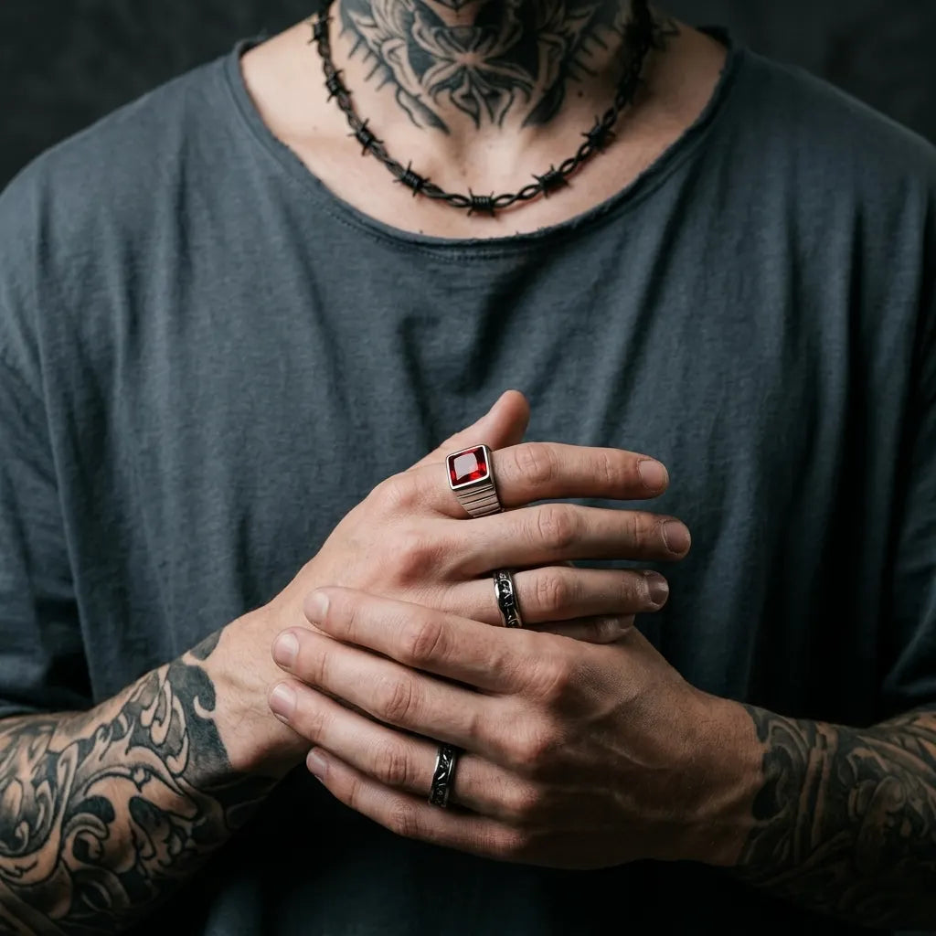 Dark Red Ruby Silver Ring
