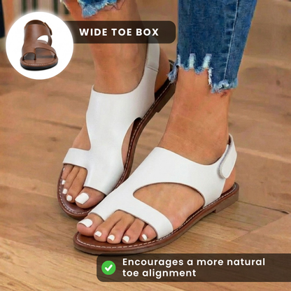 Orthopedic Leather Cutout Slide Sandals - Asymmetric Open Toe Design