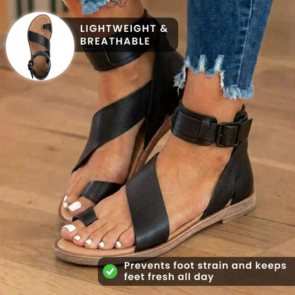 Orthopedic Suede Ankle-Wrap Gladiator Sandals - Wide Buckle Strap