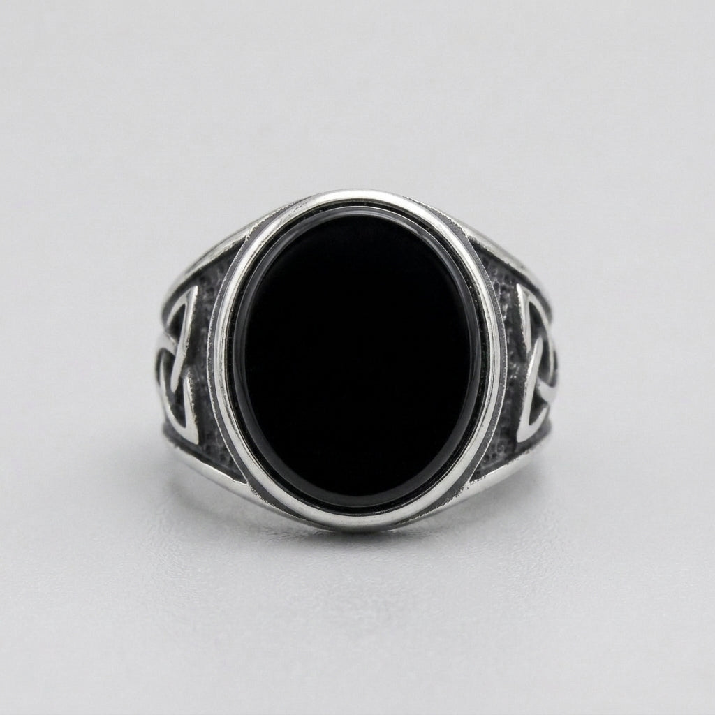 Black Onyx Celtic Triquetra Oval Ring