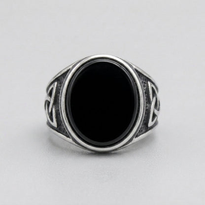 Black Onyx Celtic Triquetra Oval Ring