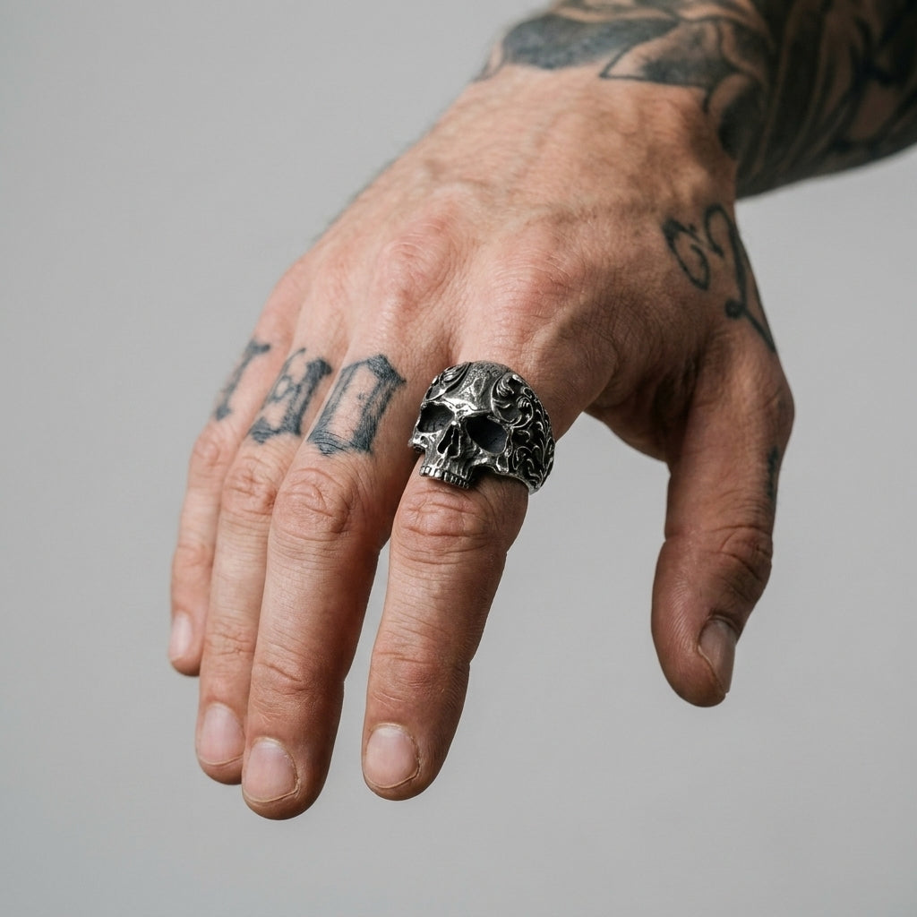 Skull Ring: "Baroque Skull Biker Ring"