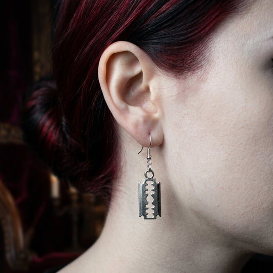 Razor Blade Silver Earrings Emo Goth