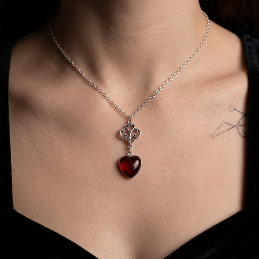 Gothic Red Crystal Heart Necklace