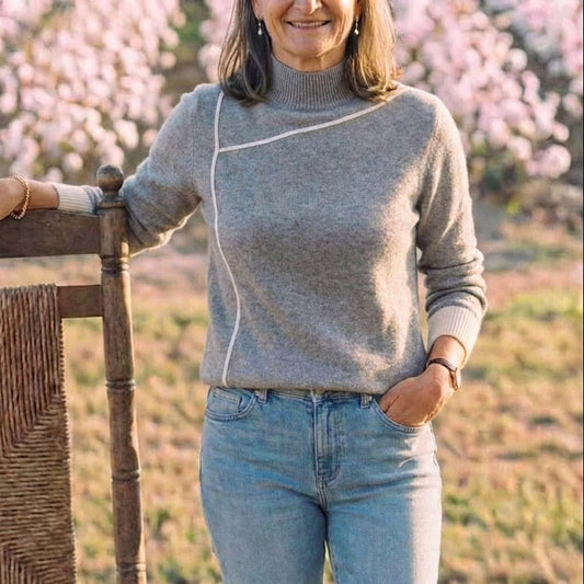 Cotton Turtleneck Sweater with Contrast Cuff