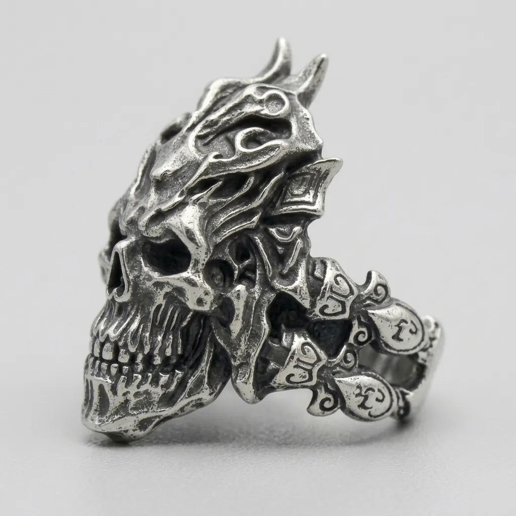 Horned Demon Skull Warrior Ring