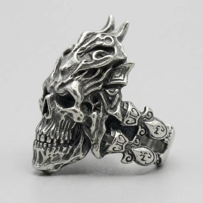 Horned Demon Skull Warrior Ring