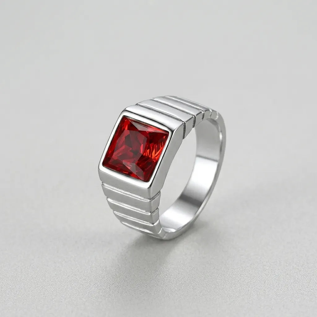 Dark Red Ruby Silver Ring