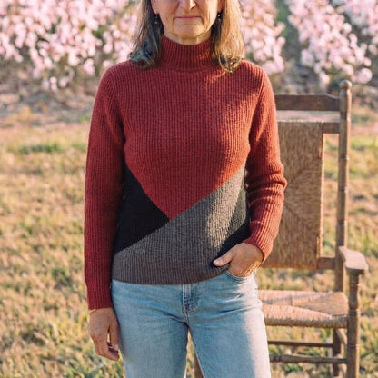 Cotton Turtleneck Sweater with Color-Block Stripes