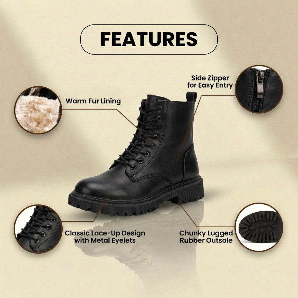 Orthopedic Leather Combat Boots - Sherpa-Lined Lace-Up Design