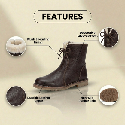 Orthopedic Leather Sherpa-Lined Ankle Boots - Lace-Up Winter Design