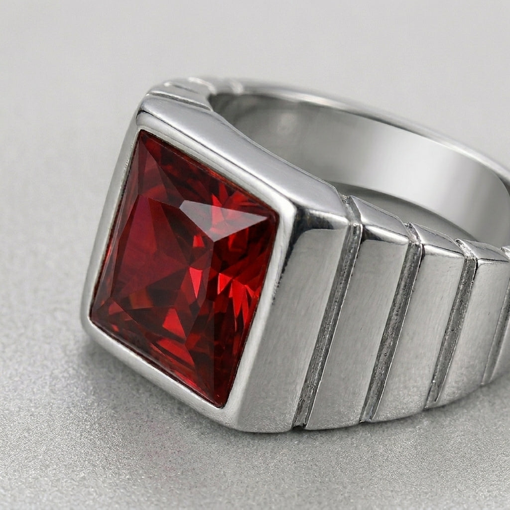 Dark Red Ruby Silver Ring