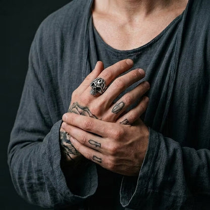 Tribal Flame Skull  Statement Ring