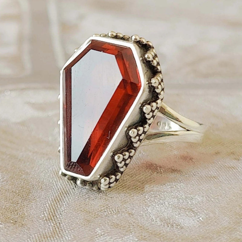 Garnet Coffin Ring