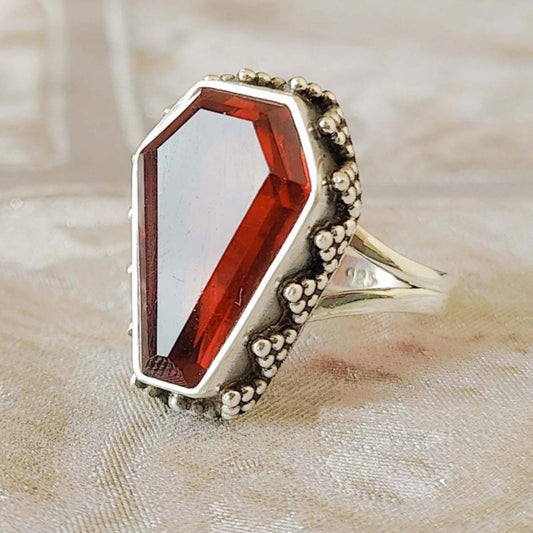 Garnet Coffin Ring